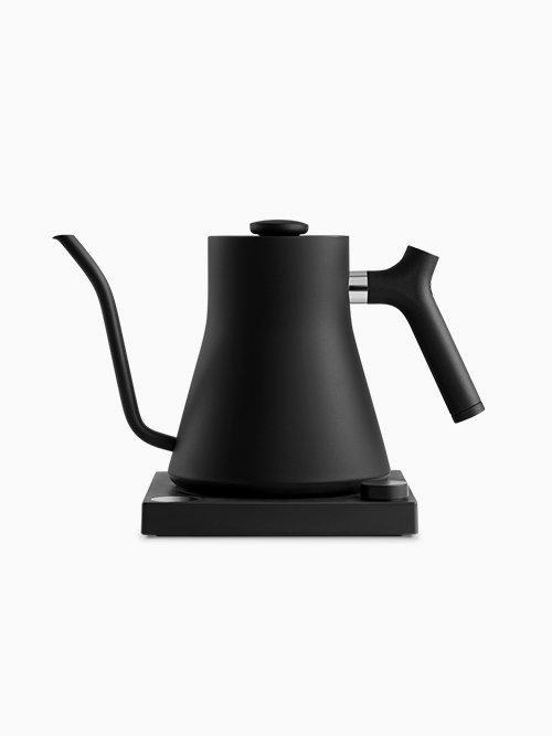 The Best Electric Kettles: Fellow Stagg's EKG in matte black with a pour-over spout and swivel base.