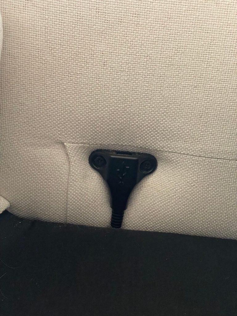 Close up of Burrow couch USB slot.