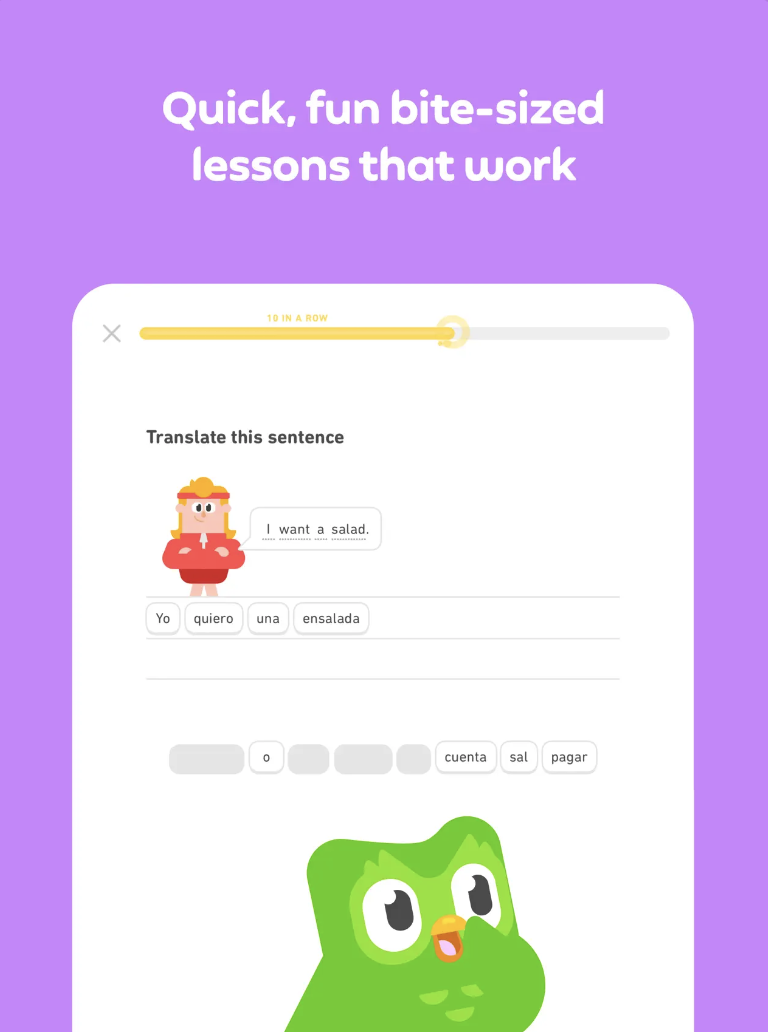 Screenshot of the Duolingo app.