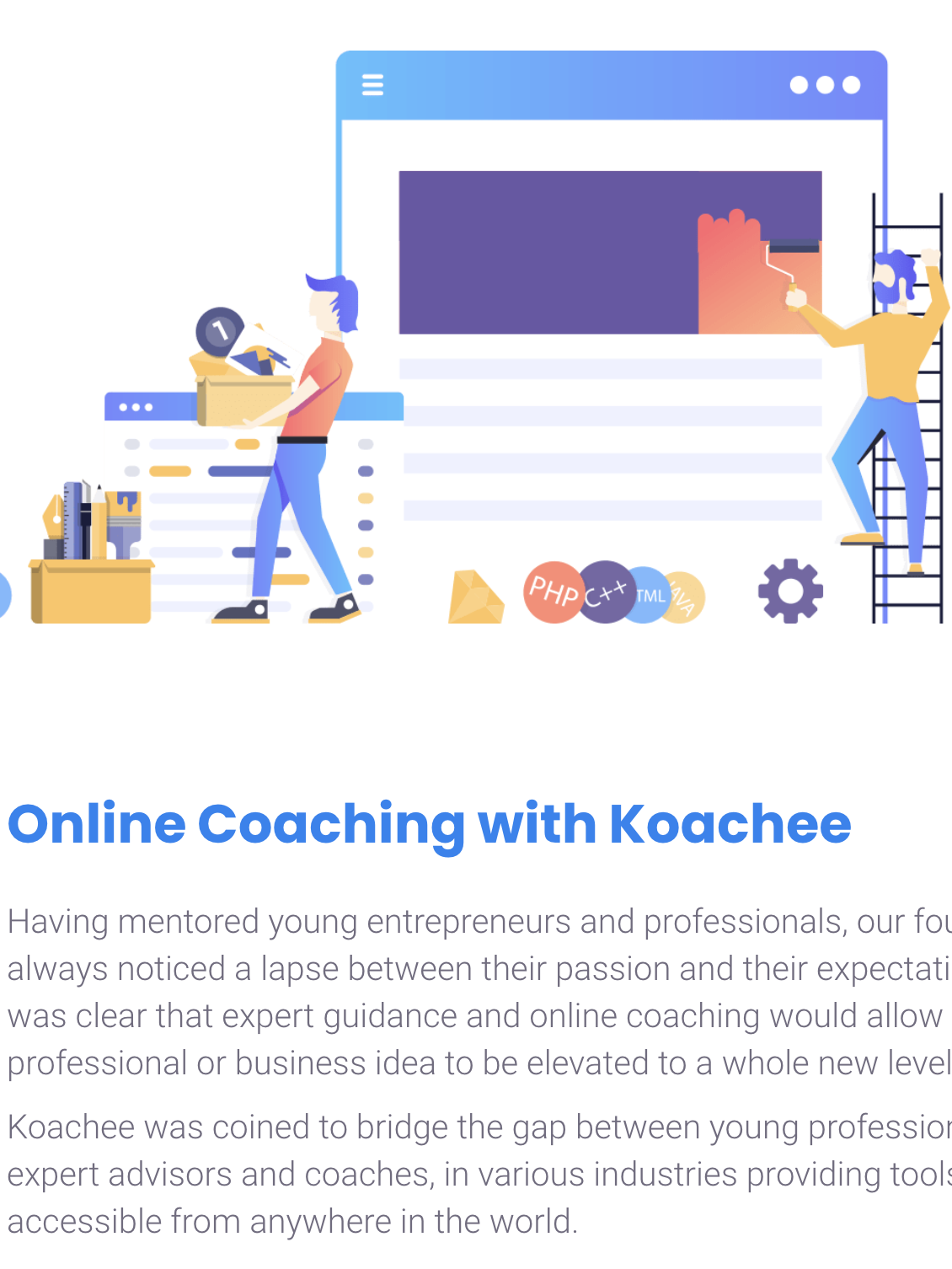 A screenshot of the Koachee site.