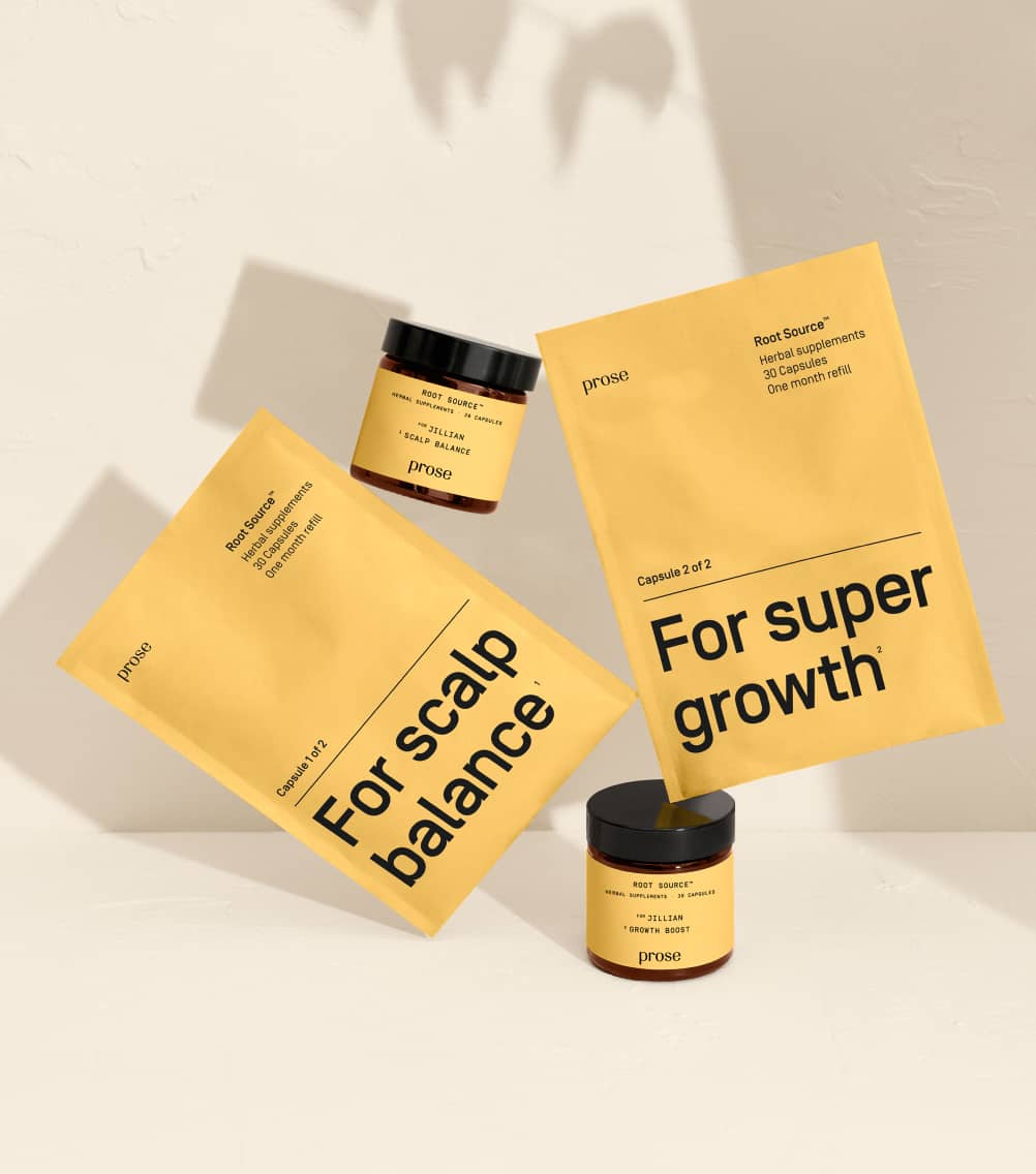 A stylized image of Prose supplement packaging. 