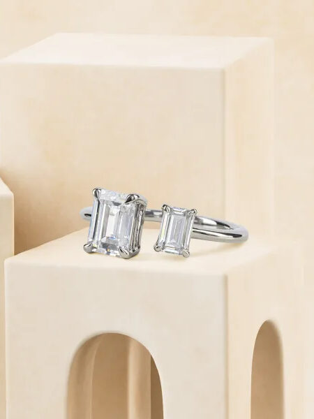 Close up of a moissanite ring from Diamond Nexus