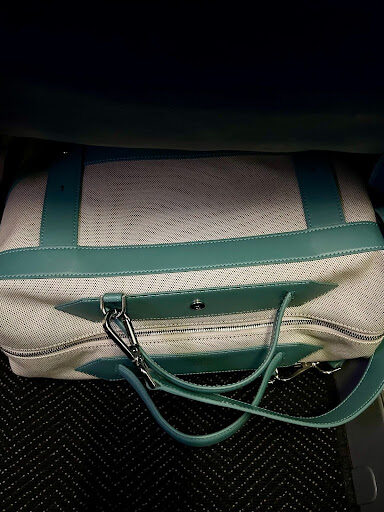 The roomy yet compact Weekender post-packing and mid-flight.