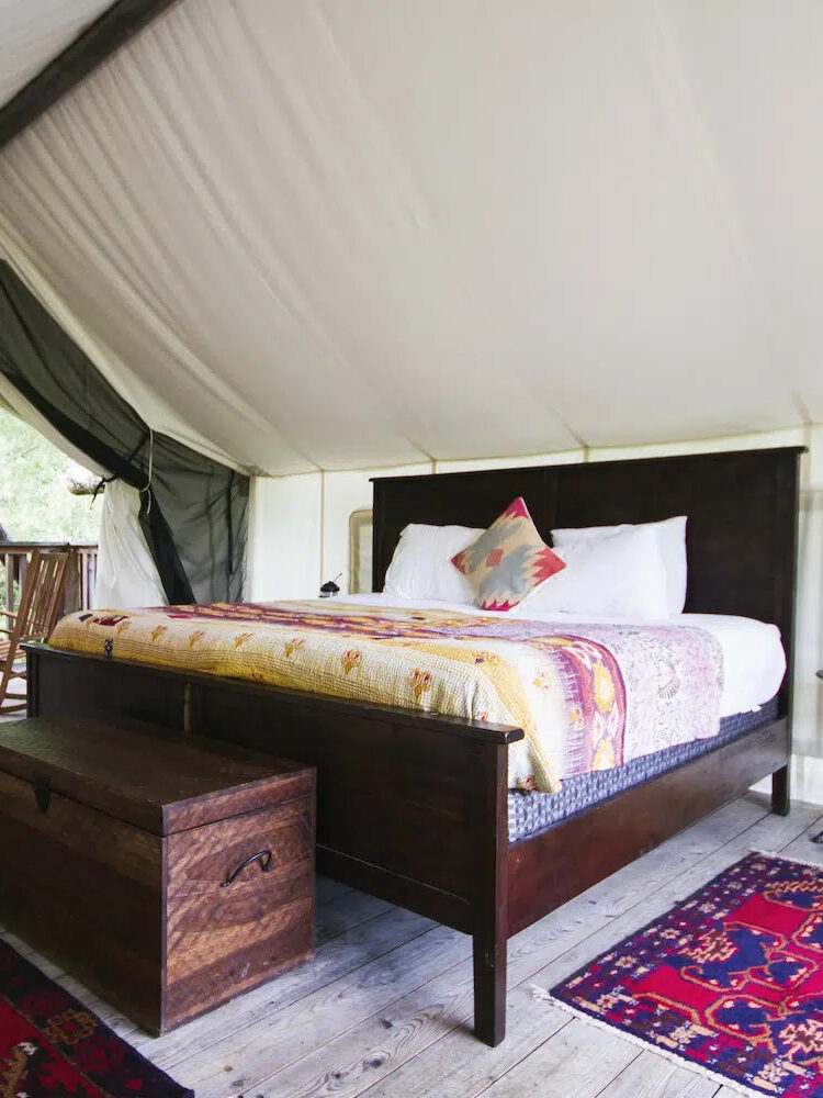 A bedroom at Firelight Camp Retreats.