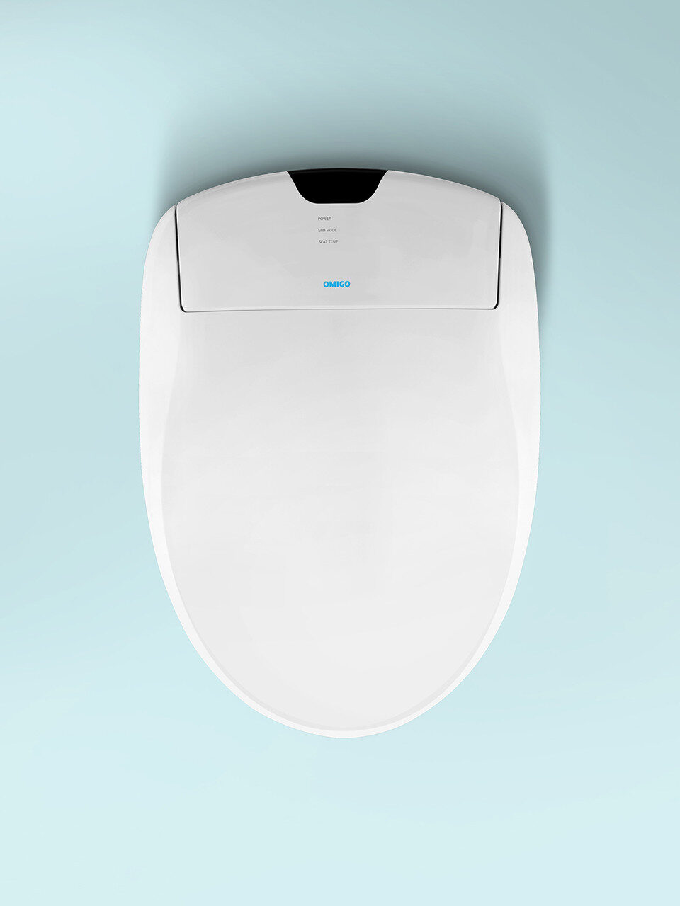 Close up look of an OMIGO bidet toilet seat cover. 