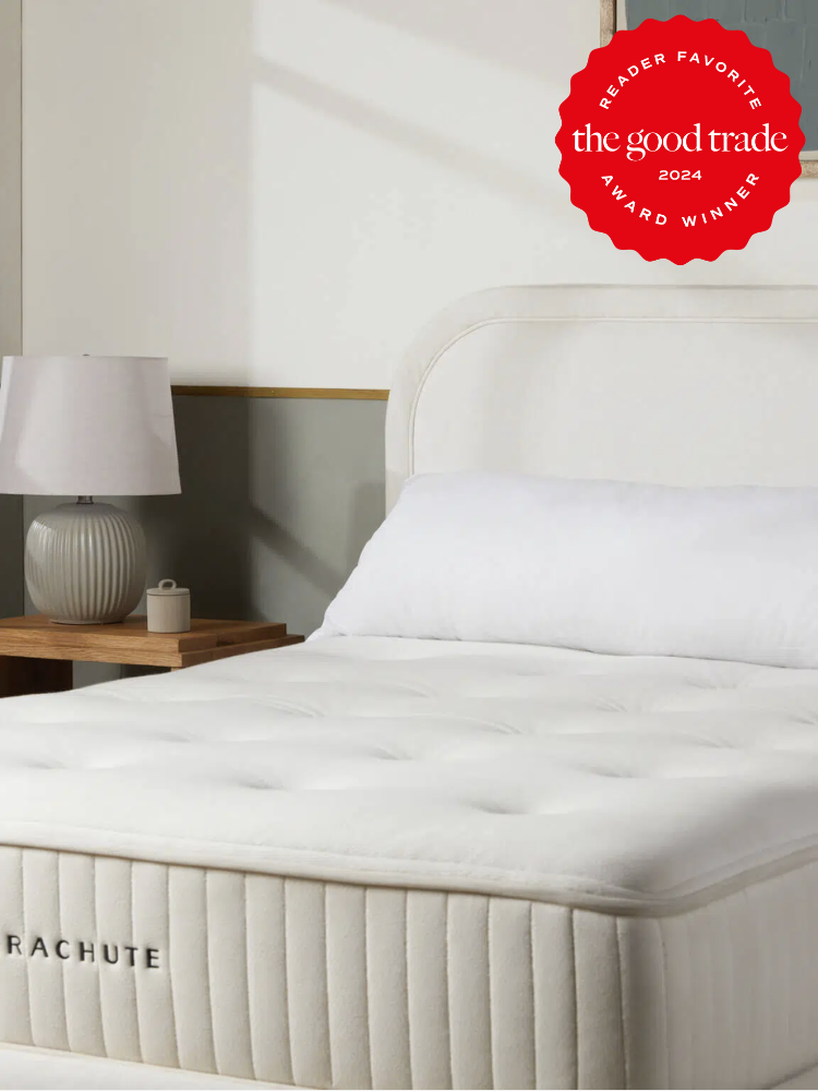 A parachute body pillow on a mattress. The TGT 2024 Award Winner Badge is on the right corner of the image.