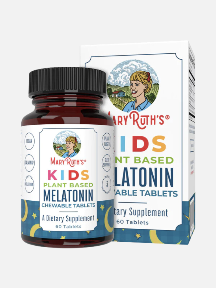 A bottle of Mary Ruth's Organics Kids Plant-Based Melatonin Gummies.