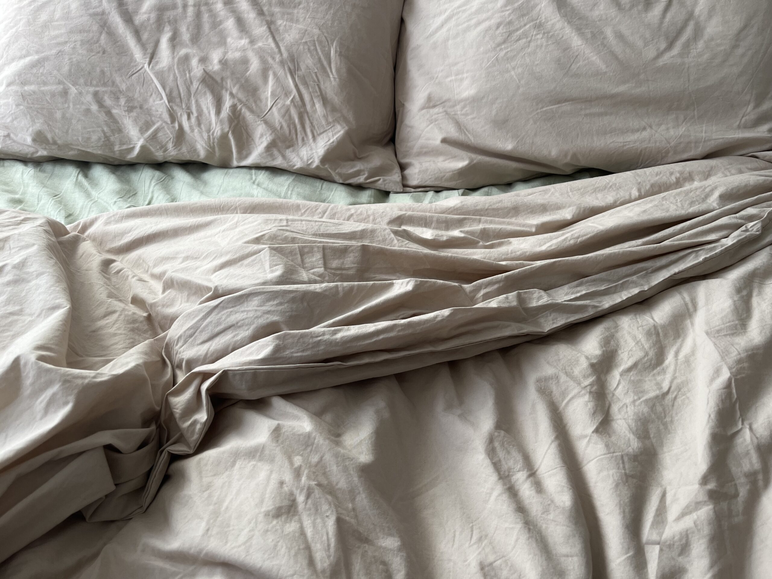 Detail shot of the 100% organic washed duvet set from Under the Canopy.