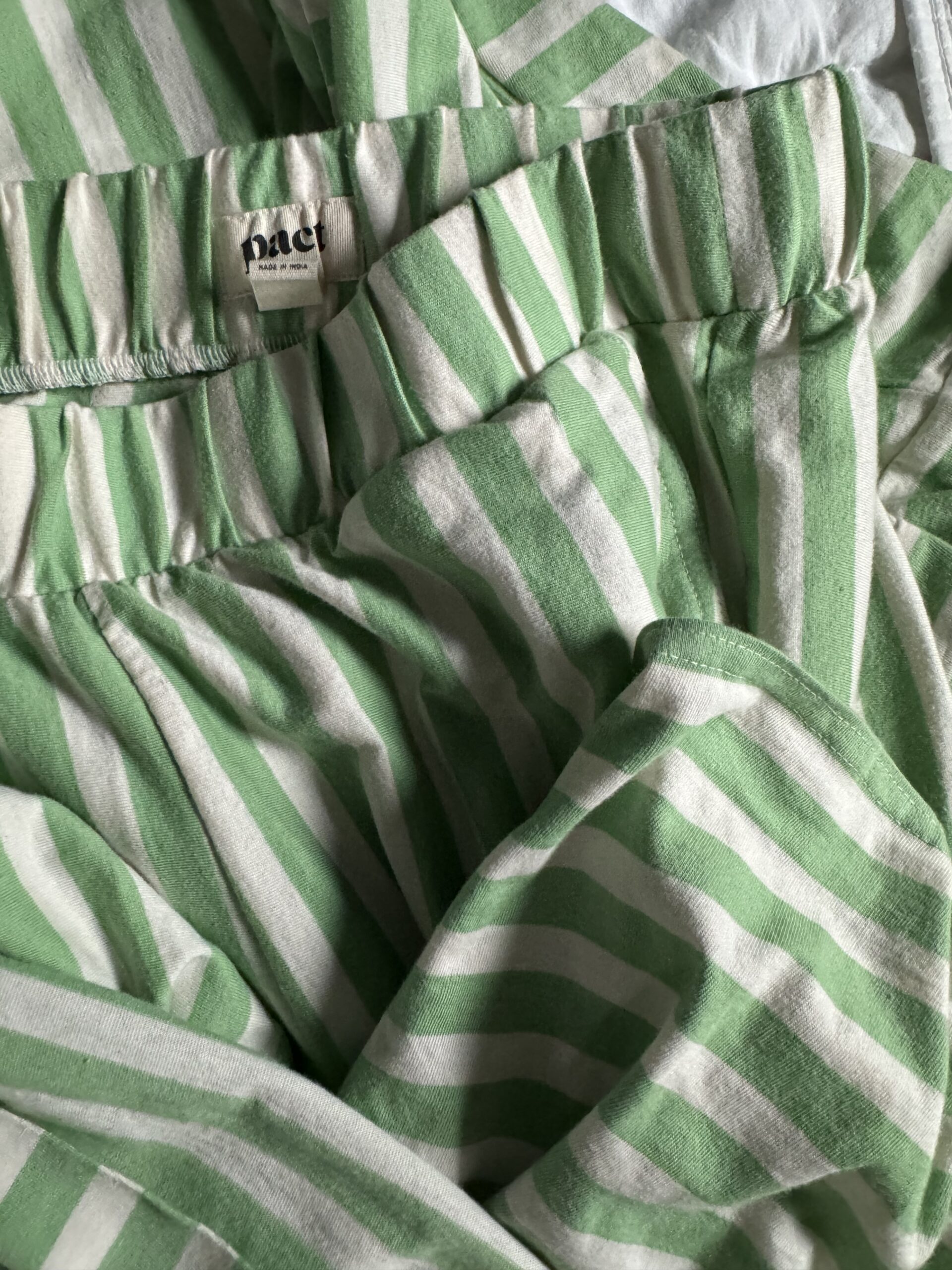 Close up of Pact pajamas.
