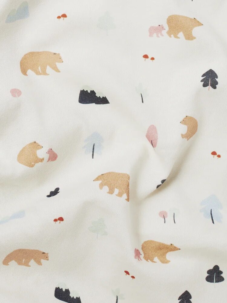 Close up of Mori animal print sheets. 