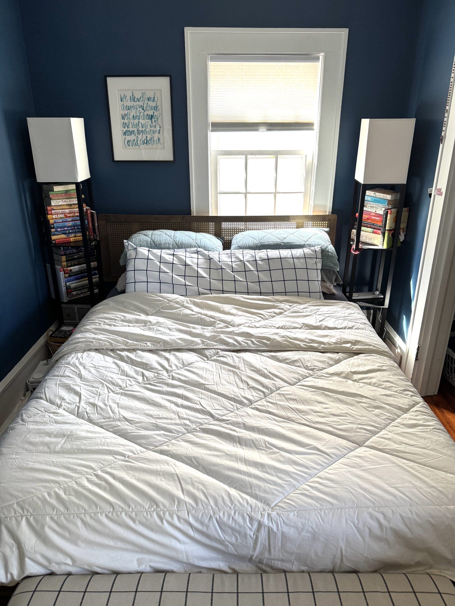 An Avocado duvet insert on a bed.