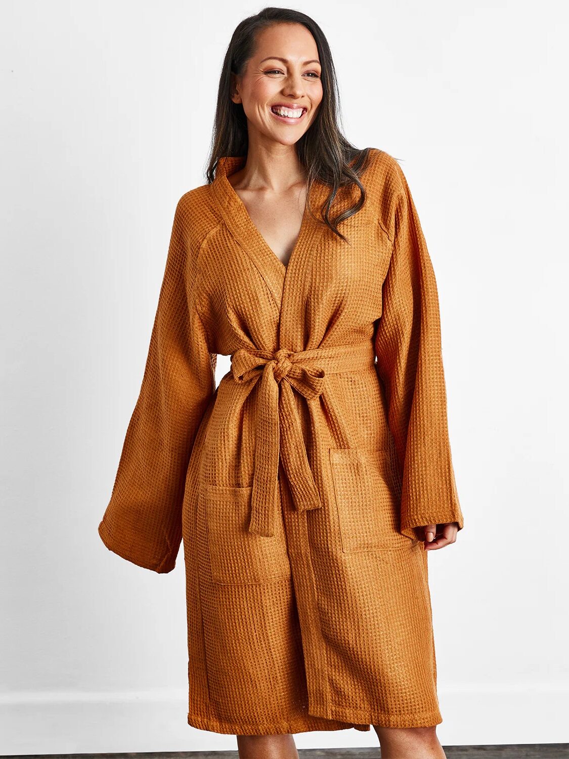 A model wearing a Bed Threads robe.