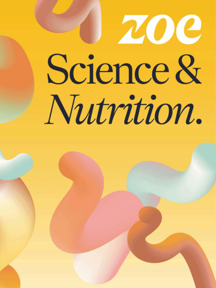 Colorful abstract shapes against a yellow background with the text "zoe Science & Nutrition.