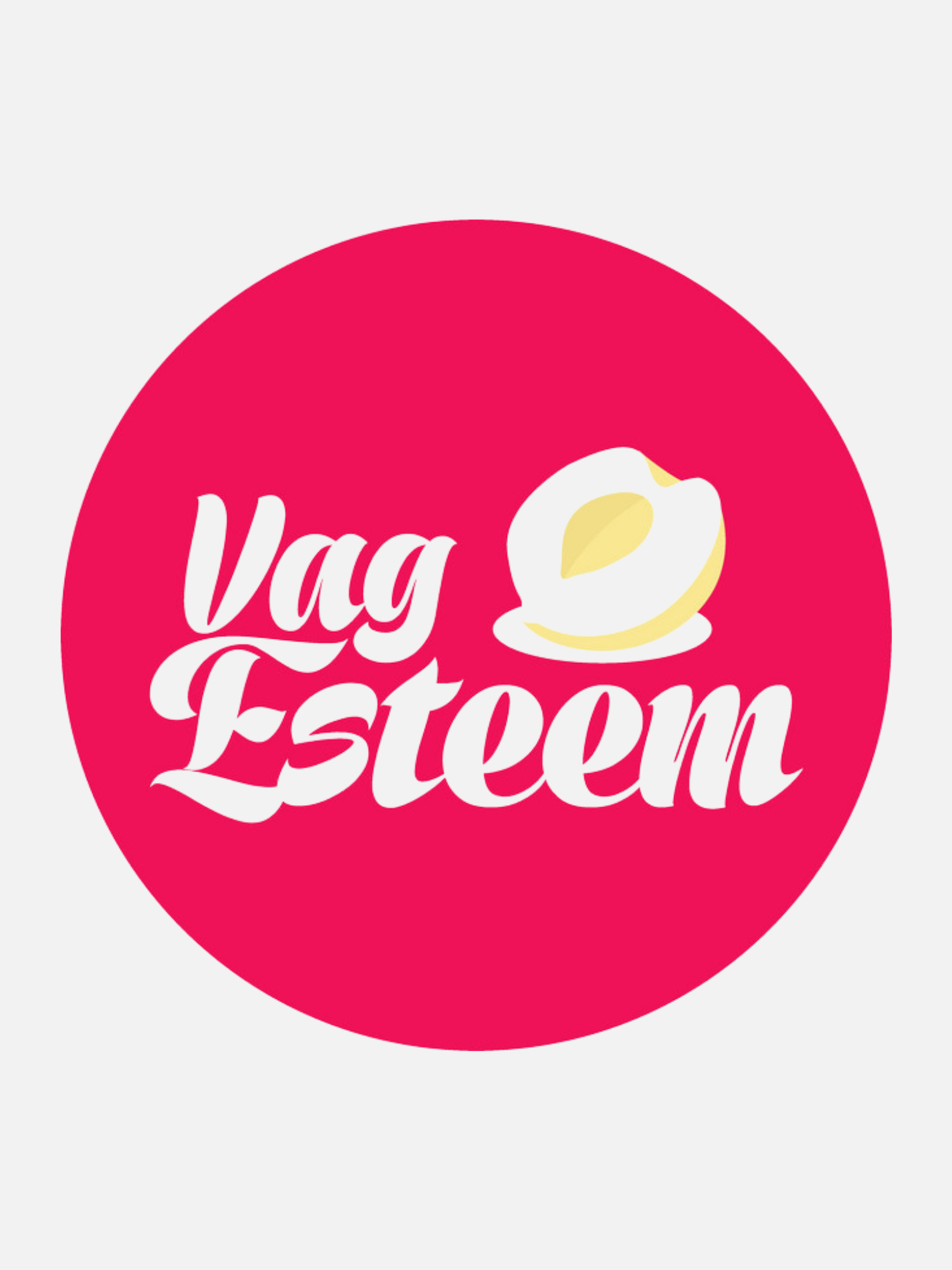 Logo with "Vag Esteem" text in white on a pink circle, featuring an abstract peach graphic.