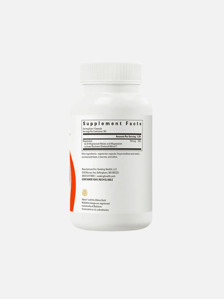 White bottle with a label showing supplement facts, containing enzymes and probiotics. Manufacturer information and recycling symbol are visible at the bottom.