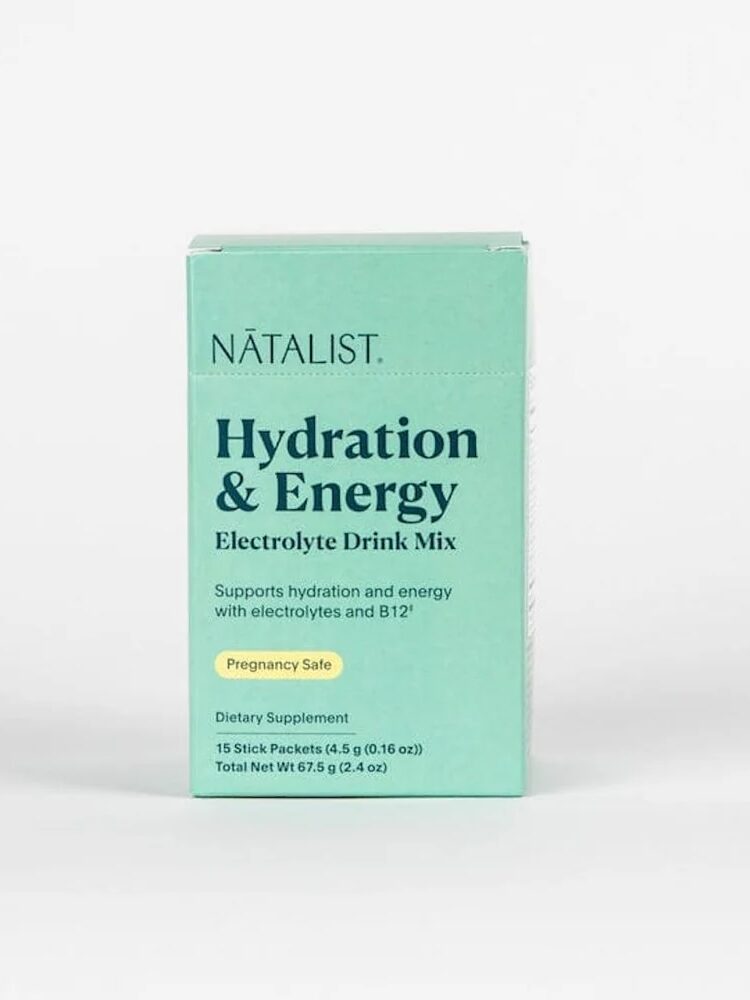 Box of Natalist Hydration & Energy Electrolyte Drink Mix, pregnancy safe, 15 stick packets, supports hydration and energy with electrolytes and B12.