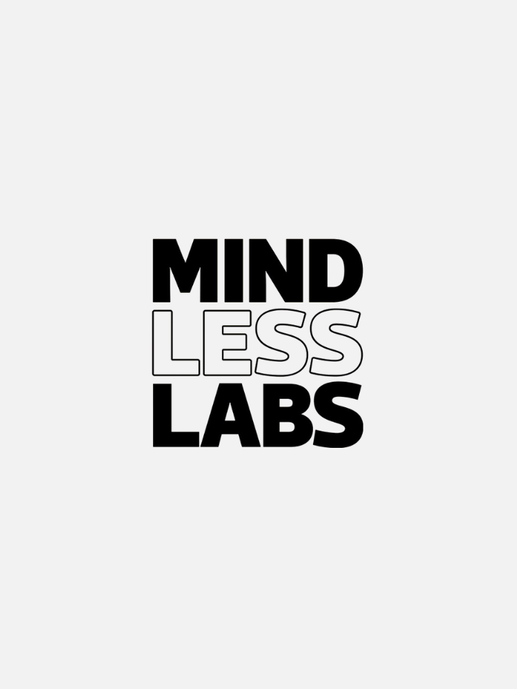 The image features the words “MIND LESS LABS” stacked in three lines, with “LESS” outlined and the other words in bold black letters on a light gray background.