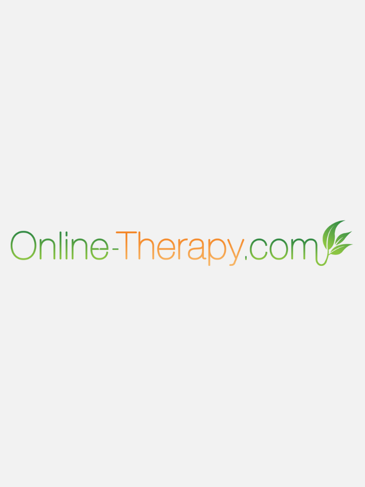 Logo for Online-Therapy.com with green and orange text and a green leaf graphic at the end.